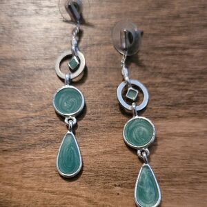 Elegant Silver and Green Drop Earrings